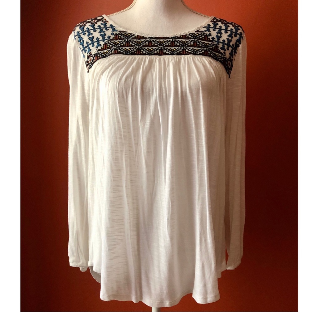 LUCKY BRAND WHITE EMBROIDERED BLOUSE, SIZE M